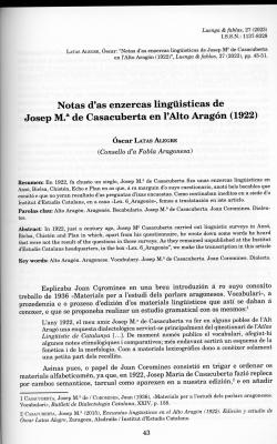 Notas d'as enzercas lingüisticas de Josep M.ª de Casacuberta en l'Alto Aragón (1922)