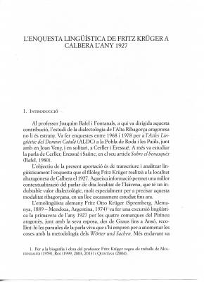 L'ENQUESTA LINGÜÍSTICA DE FRITZ KRÜGER A CALBERA L'ANY 1927