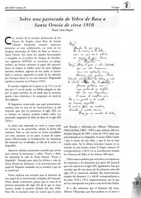 Sobre una pastorada de Yebra de Basa a Santa Orosia de circa 1910